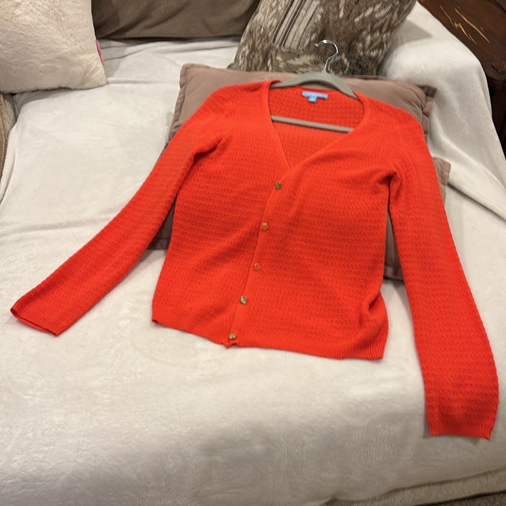 Draper James Orange Knit Cardigan Sweater